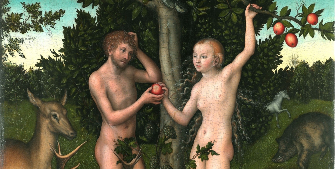 Adam og Eva lever i Paradisets Have indtil de forbryder sig mod Guds vilje. Maleri af Lucas Cranach den ældre.