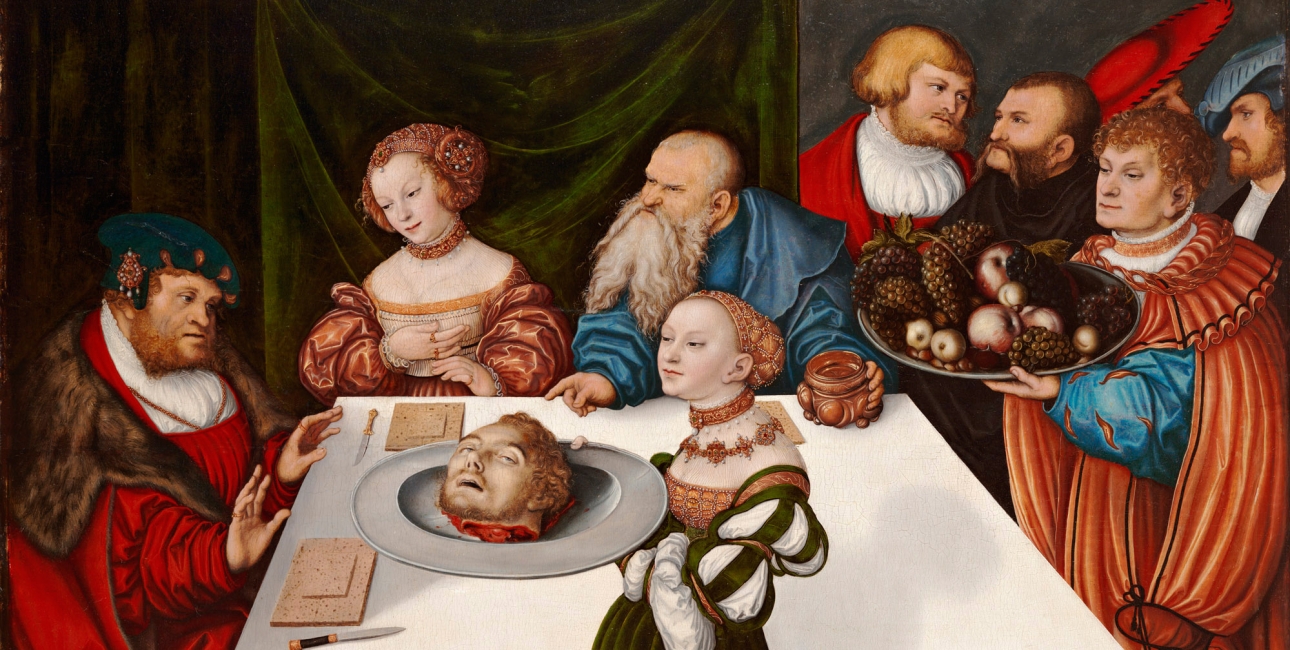 Johannes Døbers hoved på et fad. Maleri af Lucas Cranach den ældre.