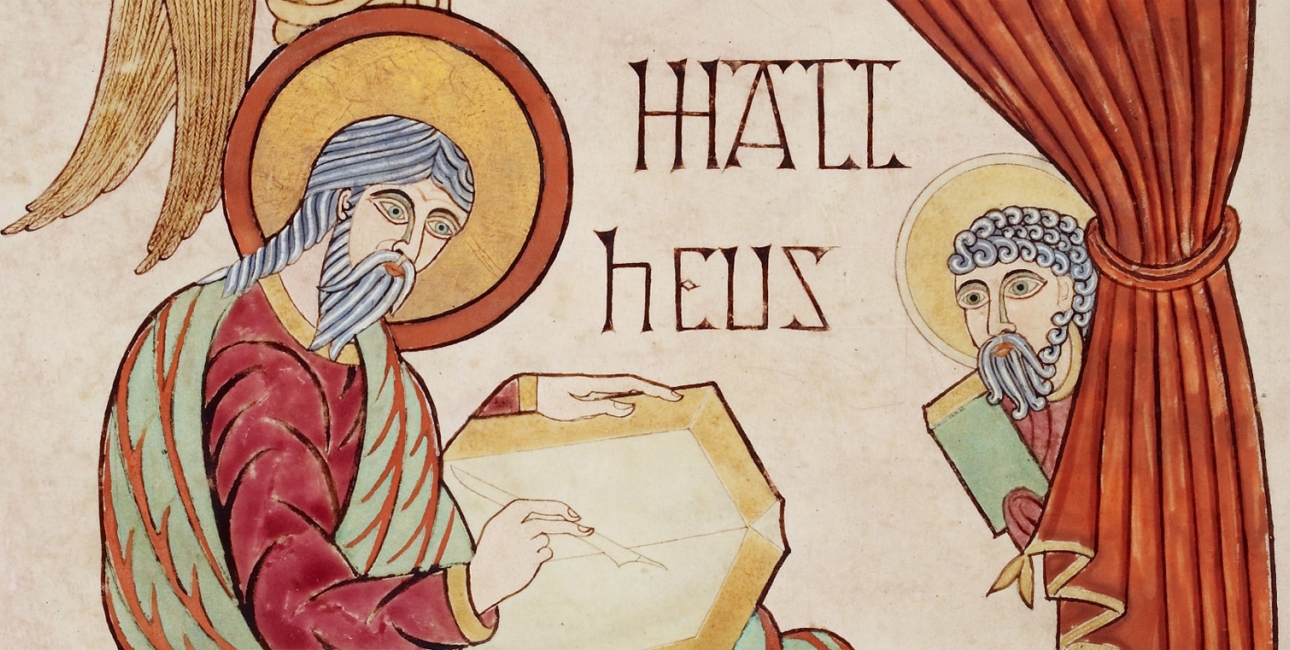 Evangelisten Matthæus. Illustration fra Lindisfarne-manuskriptet.