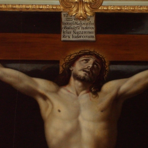 I Pullmans bog er det skurken Kristus, der forråder sin bror Jesus til pinsler og død. Maleriet "La Crucifixion" er malet af Philippe de Champaigne. Foto: Wikimedia Commons