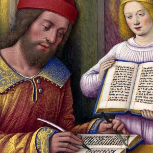 Evangelisten Matthæus. Illustration af Jean Bourdichon fra Les Grandes Heures d'Anne de Bretagne, 1503-08.