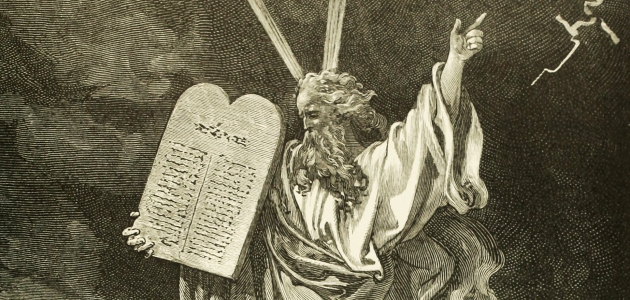 Moses med de ti bud. Illustration af William A. Foster fra The Bible Panorama.