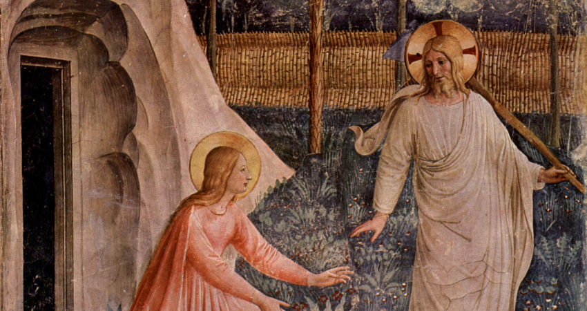 Maria Magdalene møder den opstandne Jesus. Fresco af Fra Angelico.